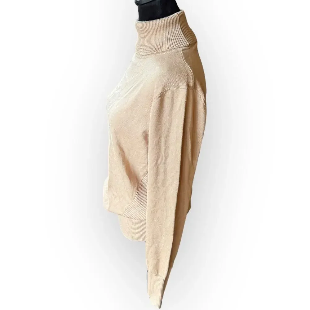 Telluride Women's Tan Knit Turtleneck Sweater with Side Ribbing Size Large - NWT